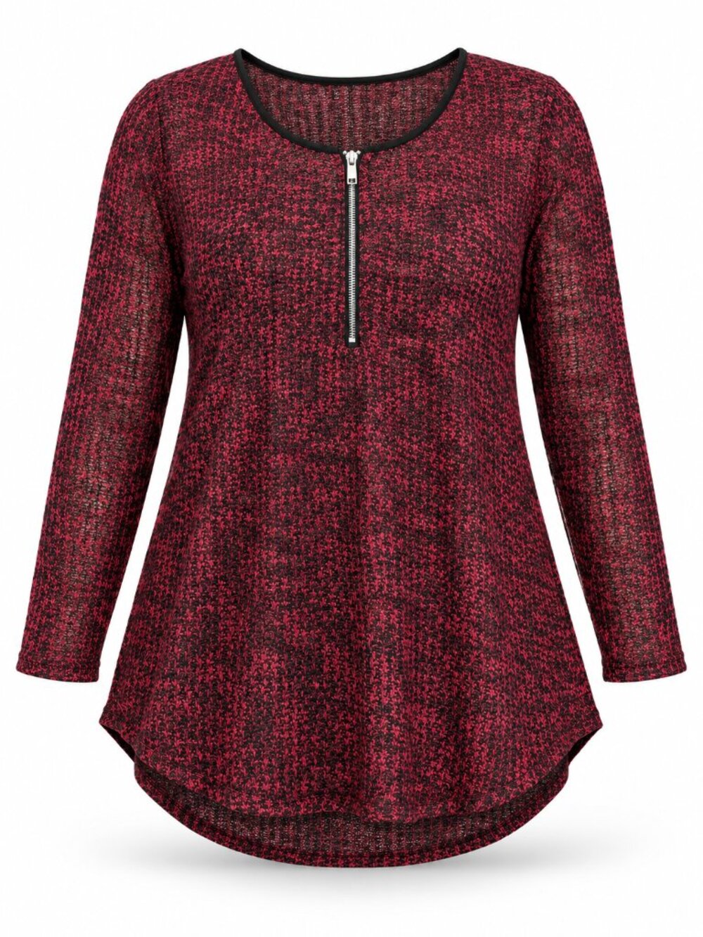 Divine Charm Burgundy Black Knit Tunic Top Size L NWT